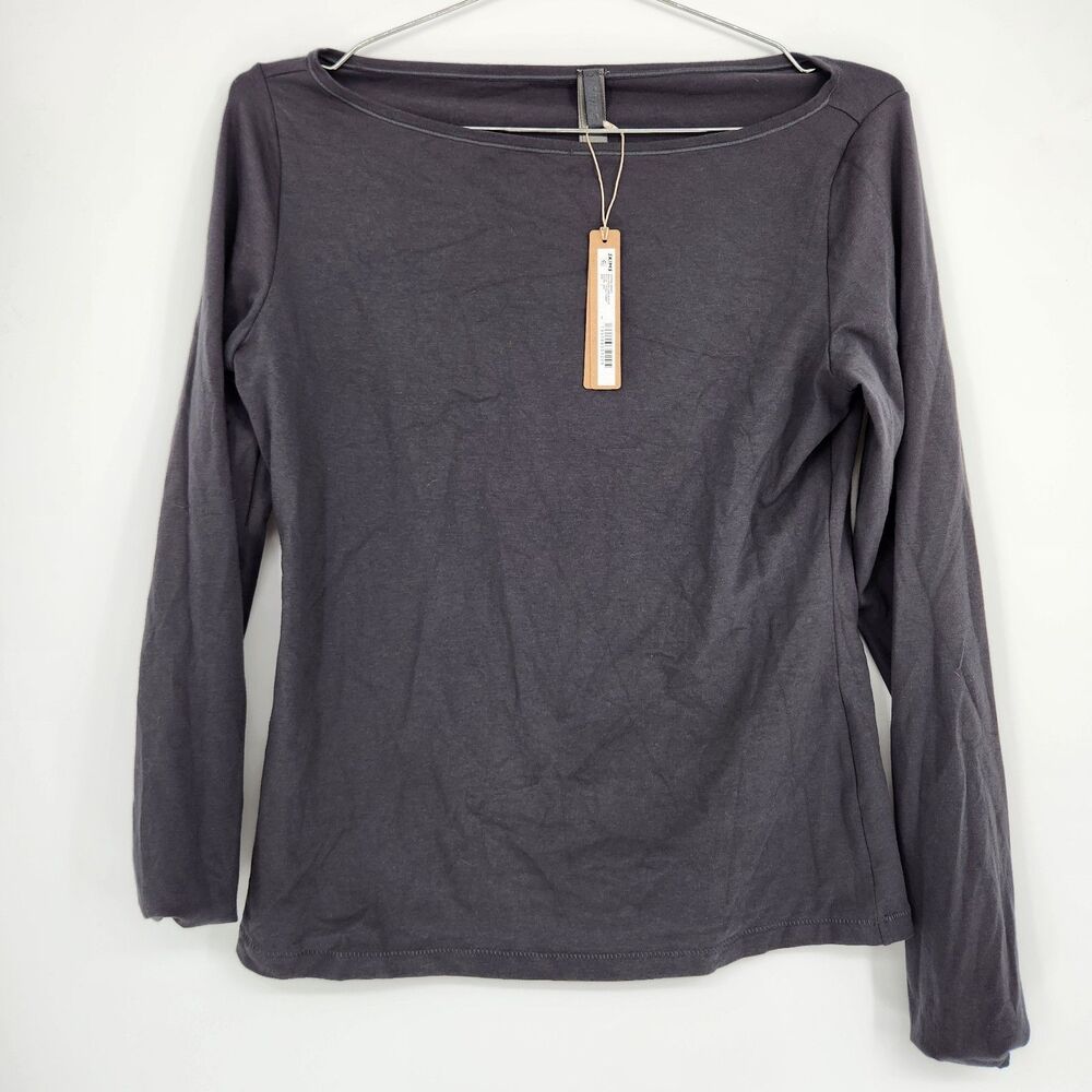 Skims Large Ash Cotton Jersey Boat Neck Long Sleeve Shirt NWT